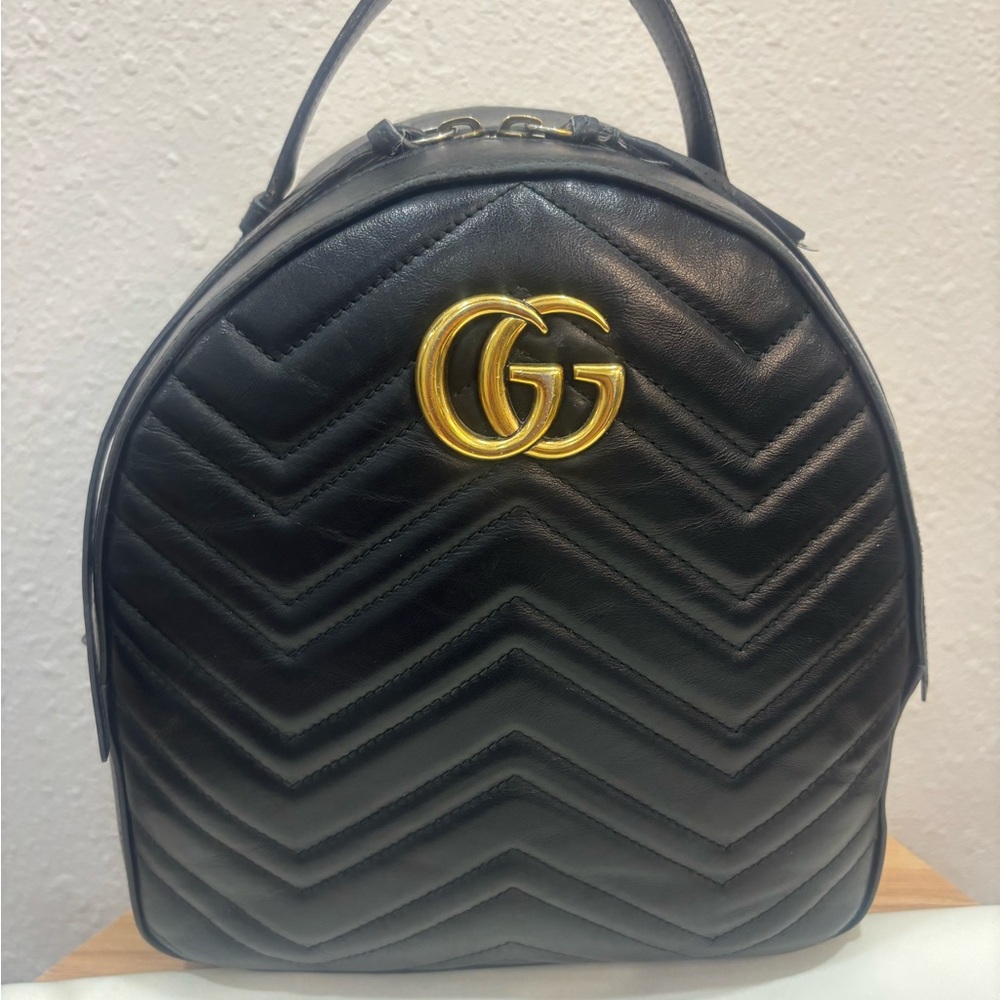Gucci Black Quilted Leather Mini Backpack with Gold Double G